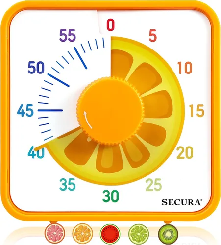 Miniatura 9 de Secura Temporizador Visual de Frutas de 7.5 Pulgadas para Niños, Temporizador de Cuenta Regresiva de 60 Minutos para Aula o Cocina, Reloj