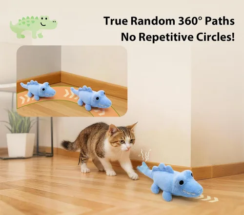 Miniatura 3 de Juguetes interactivos para gatos de interior – Juguete de caza de cocodrilo con carga automática con movimiento de 360°, cola meneante y hierba