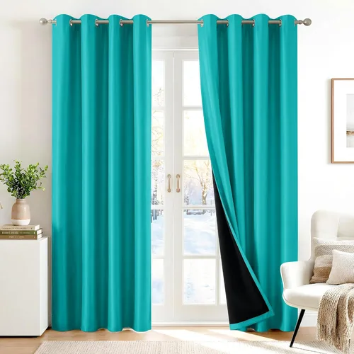 Miniatura 27 de Deconovo Cortinas 100% opacas, cortinas de ventana con aislamiento térmico, paneles reductores de ruido, cortinas de forro negro, con ojales