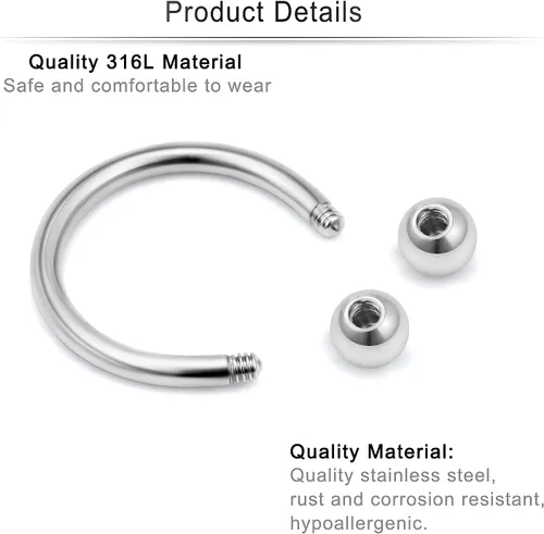 Miniatura 6 de Cisyozi Anillos de tabique de plástico transparente 16G, joyería para cirugía, herraduras, tabique flexible, nariz, ceja, labio, cartílago, hélix