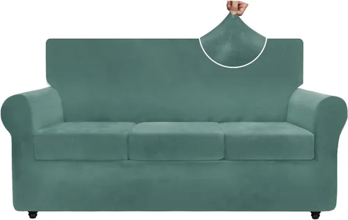 Miniatura 18 de ZNSAYOTX Funda de terciopelo de 3 piezas para sofá de 3 piezas con 2 fundas de cojín de asiento extra grandes, funda elástica para sofá de 2 plazas