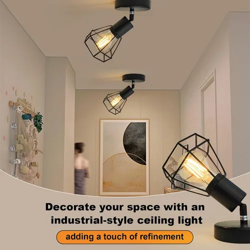 Miniatura 7 de LTBLIGHT Iluminación LED de pista de 1 luz, luz de techo ajustable negra con jaula de alambre de metal, lámpara de granja para dormitorio, mesita
