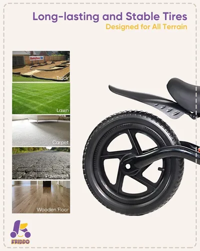 Miniatura 5 de KRIDDO Bicicleta de equilibrio para niños de 2 a 5 años, con luz delantera, neumáticos mejorados para todo terreno, rodamientos mejorados para una