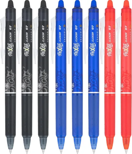 PILOT FriXion Clicker - Bolígrafos de tinta de gel borrables, recargables y retráctiles, punta fina, tinta surtida, 8 unidades (17219)