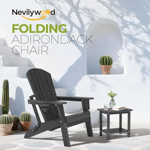 Miniatura 3 de nevilywood Silla Adirondack plegable – Respaldo ergonómico extendido, portavasos – Fácil montaje – Plástico HDPE duradero, resistente a