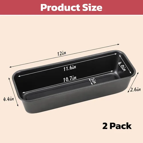 Miniatura 2 de Beasea Molde para pan largo, 12 x 4 pulgadas, 2 juegos de moldes rectangulares para pan, sartenes antiadherentes de acero al carbono, molde