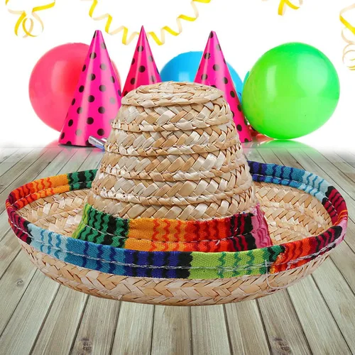 Miniatura 2 de Xplanet Paquete de 6 mini sombreros de fiesta mexicana de paja natural, mini sombrero de fiesta, suministros para fiestas