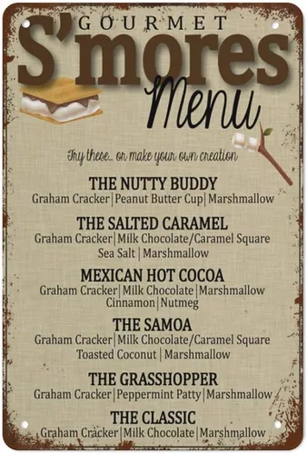 S'Mores Bar Menu, S'Mores, fiesta de camping, S'Mores Bar de boda, letrero de lata vintage, letrero de metal retro para decoración de pared para el