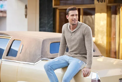 Miniatura 4 de COOFANDY Suéter de moda con cuello Shwal para hombre, suéter de punto trenzado ajustado con botón