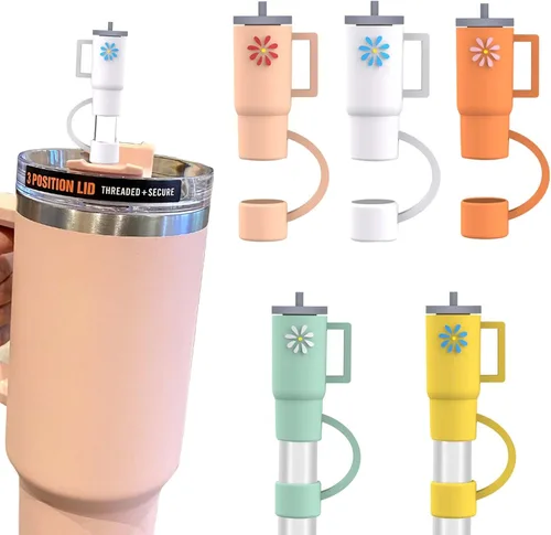AIERSA 5 tapas de popote para copa Stanley, cubierta de popote de silicona compatible con vaso Stanley de 30 y 40 onzas con asa, mini tapas de punta