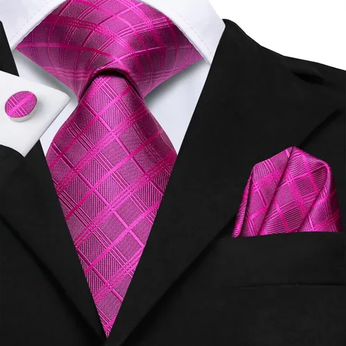 Miniatura 345 de Hi-Tie Corbata clásica de cachemira para hombre con pañuelo y gemelos a cuadros