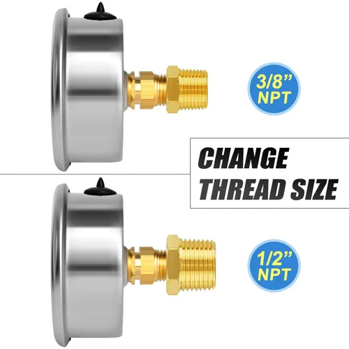 Miniatura 3 de MEANLIN MEASURE - Manómetro electromecánico de acero inoxidable, relleno de líquido, esfera con cara de 2.5 pulgadas, NPT de 1/4 de pulgada, agua