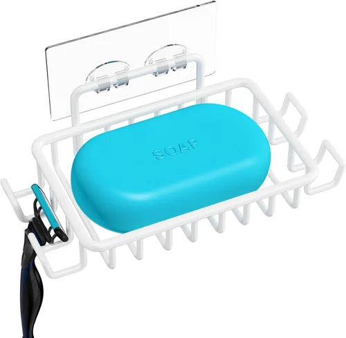 Miniatura 12 de Nieifi Jabonera de barra para pared de ducha con 4 ganchos, jabonera adhesiva de acero inoxidable para baño, color plateado A-Silver