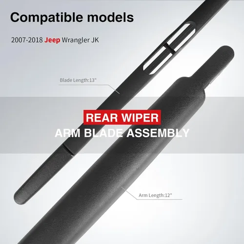 Miniatura 2 de OTUAYAUTO Conjunto de Brazo y Escobilla de Limpiaparabrisas Trasero - Reemplazo para Jeep Wrangler JK 2007-2017 OEM 68002490AB