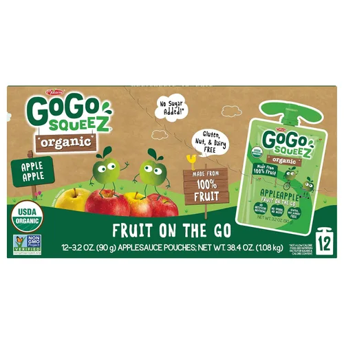 Miniatura 4 de GoGo squeeZ Puré de manzana orgánico y puré de fruta, manzana, 3.2 oz (paquete de 12), bocadillos de fruta orgánicos sin azúcar para niños, sin
