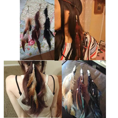 Miniatura 5 de Paquete de 6 extensiones de cabello hippie bohemio hechas a mano con clip de plumas, tocado de peine, accesorios de bricolaje para mujer