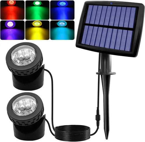 Miniatura 8 de AVEKI Focos solares de estanque, 12 luces LED solares subacuáticas con doble cabezal impermeable, submarino, paisaje, iluminación de seguridad