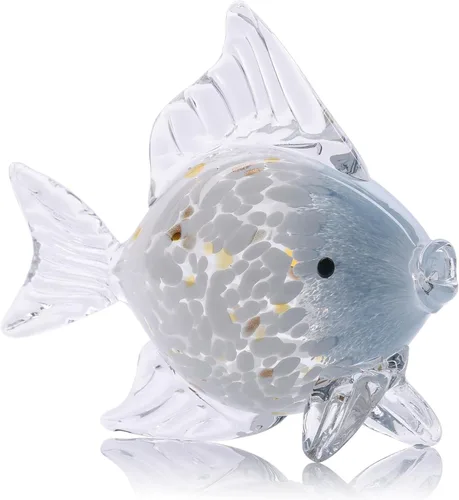 Miniatura 9 de Figuras grandes de peces de vidrio soplado a mano, arte de vidrio marino para acuario, escultura de estatua de pez azul y naranja, acento costero