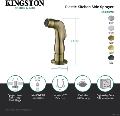 Miniatura 3 de Kingston Brass LSS8710SP Gourmet Scape - Pulverizador lateral de cocina de plástico, negro mate