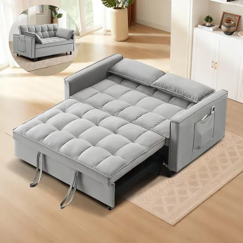 Miniatura 22 de CAPCAEK - Sofá cama convertible 3 en 1, sofá biplaza de terciopelo moderno con cama extraíble, sofá de salón pequeño con respaldo reclinable, negro