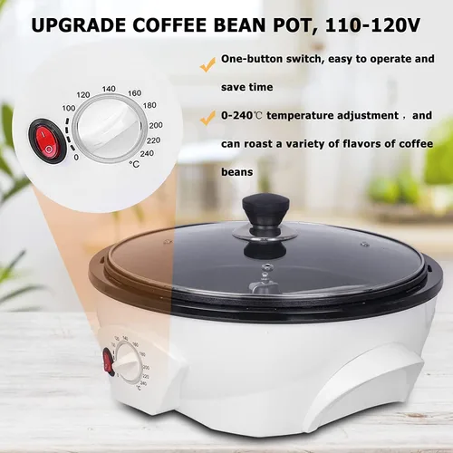 Miniatura 3 de JIAWANSHUN Tostador de café eléctrico 17.64 oz Tostador de grano de café 32.0-464.0 °F antiadherente para el hogar granos de cacahuete tostador 1200