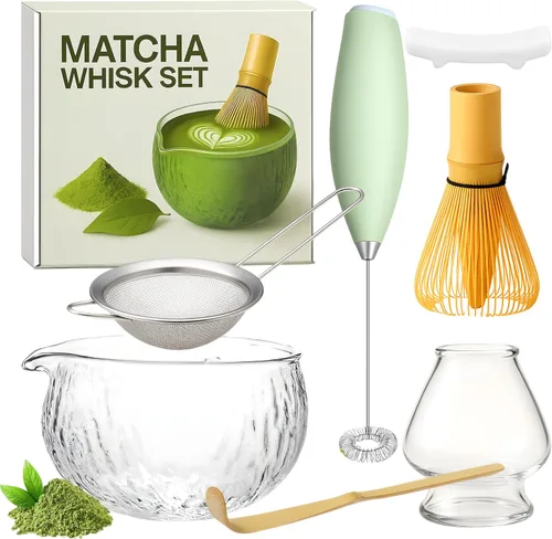 Miniatura 8 de Juego de batidor Matcha con tazón Matcha - Juego de Matcha incluye espumador eléctrico, batidor de bambú, cuchara Matcha, soporte de bambú, colador