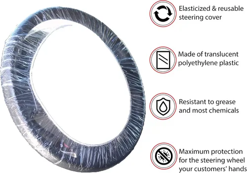 Miniatura 3 de Protector de volante de plástico transparente, desechable, paquete de 100 unidades, protección universal para automóvil