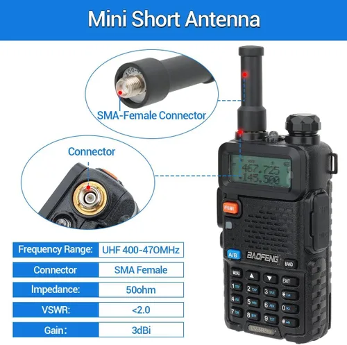 Miniatura 2 de BaoFeng Stubby Antena UHF 400-470MHz Antena de radio jamón de repuesto Walkie Talkie SMA hembra compatible con BaoFeng BF-F8HP BF-888S UV-5R AR-5RM