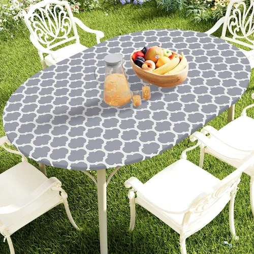 Miniatura 48 de Smiry Mantel redondo de pícnic, fundas de mesa elásticas impermeables para mesas de 18 a 24 pulgadas, manteles de vinilo con parte trasera