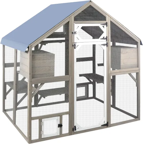 Miniatura 10 de PetsCosset 71" H Large Catio Outdoor Cat Enclosure Window Catios Wooden Walk-in Catio for Multiple Cats with 2 Resting Houses, 6 Platforms