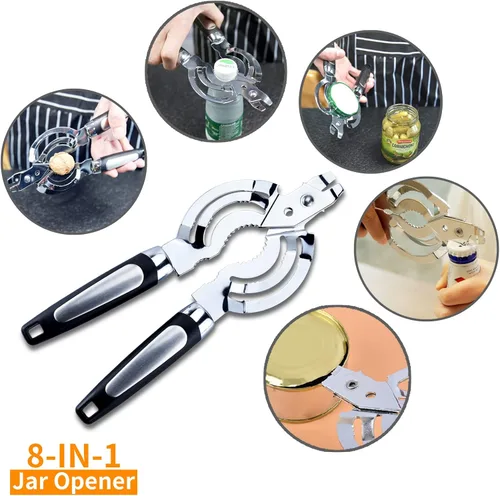 Miniatura 4 de Abridor de tarros, abridor de tarros múltiples para manos débiles, abridor de tapa de tarro de acero inoxidable, abrebotellas de cerveza para manos