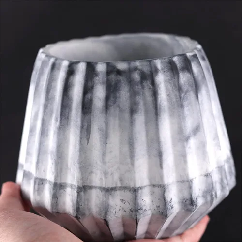 Miniatura 5 de Molde de silicona con diseño de rayas verticales de boca ancha para suculentas, jarrón de cactus para hormigón, resina epoxi, soporte