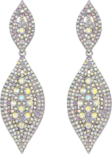 Flyonce - Aretes caídos de diamantes de imitación y diseño de 2 hojas para novia