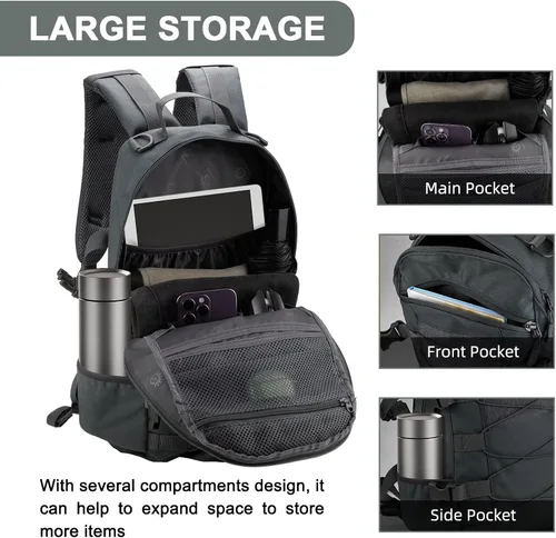 Miniatura 5 de Mochila táctica pequeña de 25 litros para senderismo, camping, senderismo, caza, paquete Molle para hombres y mujeres, gris