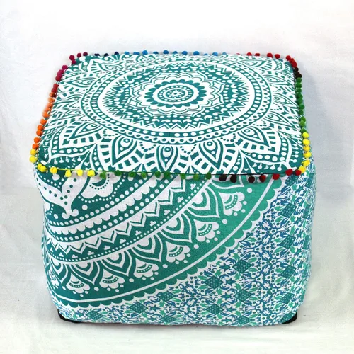 Miniatura 38 de CRAFT KALA Funda de puf tradicional de retazos cuadrados indios, funda para puf de sala de estar india, diseño otomano, decoración otomana, Elefante