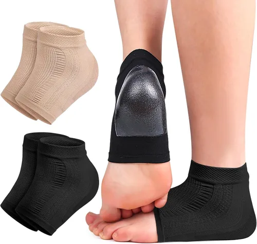 Calcetines de reparación de tratamiento de talón agrietado, 2 pares de mangas/calcetines de gel de compresión acolchados de alta calidad para