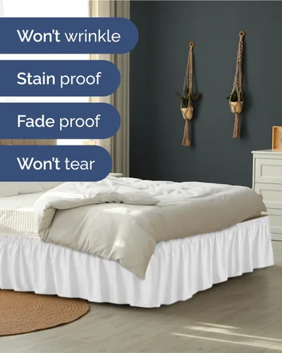 Miniatura 5 de CGK Linens - Falda de cama envolvente con volantes, color blanco, para camas de tamaño Queen con altura de 18 pulgadas sin arrugas, plisada con tela