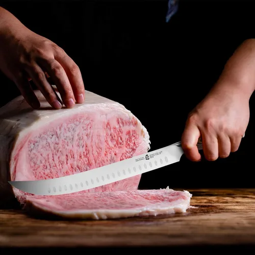 Miniatura 2 de TUO Cuchillo de carnicero – Cuchillos de carnicero de 12 pulgadas con borde de Granton curvado para cortar carne y verduras – Mango de madera