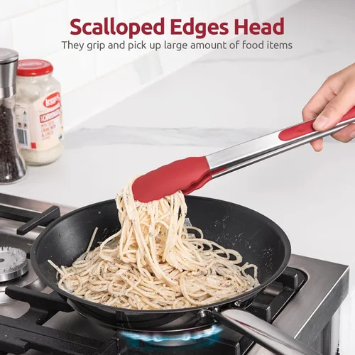 Miniatura 4 de Pinzas de cocina resistentes al calor de 600ºF: U-Taste de 12 pulgadas, pinza grande de silicona para cocina con puntas de goma antiadherente Rojo