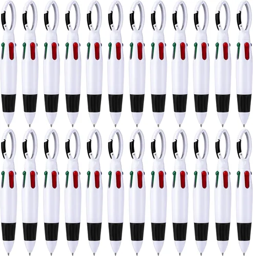 Tatuo Paquete de 24 bolígrafos retráctiles con clip de hebilla, 4 colores neón en uno con llavero de hebilla en la parte superior para adultos Negro