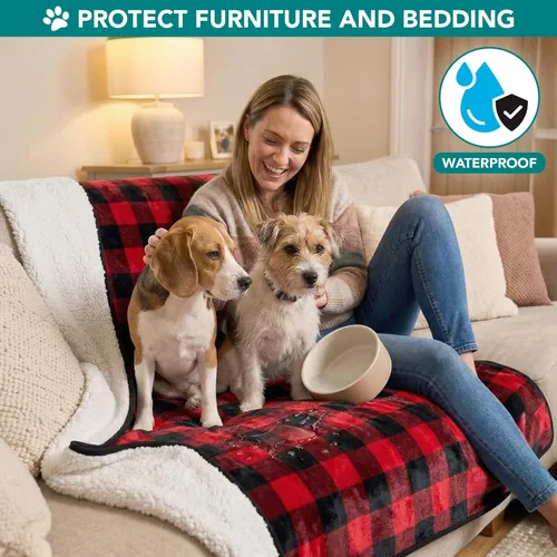 Miniatura 2 de PetAmi Manta impermeable para perros pequeños y medianos, manta para mascotas a prueba de orina para sofá cama, manta reversible a prueba de agua