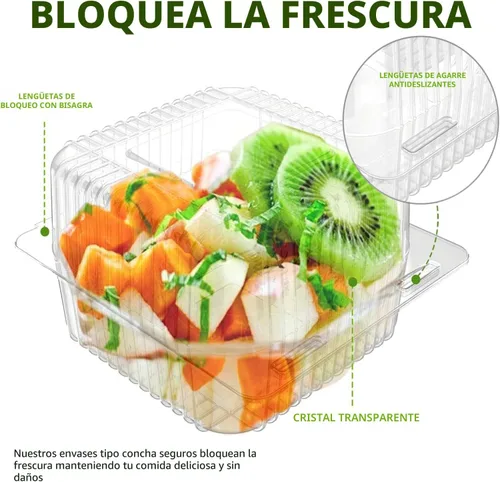 Miniatura 5 de Axe Sickle 50 unidades de contenedores desechables de plástico transparente con bisagras para llevar con tapa de concha, bandejas para llevar