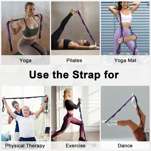 Miniatura 5 de Amrules Yoga Strap for Stretching with 10 Loops Inelastic Soft Polyester Cotton Stretch Out Band for Exercise, Yoga, Pilates and Dance for Men and
