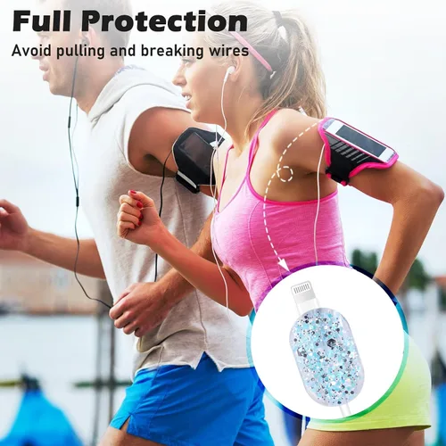Miniatura 5 de CameCosy Protector de cable de lujo compatible con cargador de iPhone, diseño de borde ondulado con purpurina, funda USB de línea de datos, Azul