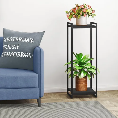 Miniatura 5 de Soporte para plantas de 2 niveles para interiores, estante moderno de 34 pulgadas de alto, organizador de macetas de esquina para sala de estar
