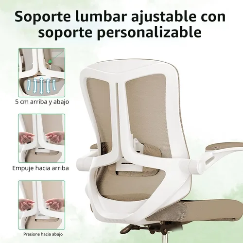 Miniatura 5 de Silla de oficina ergonómica con soporte lumbar, silla de escritorio de malla de respaldo alto con brazos abatibles, silla de trabajo ajustable