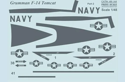 Miniatura 3 de Print Scale 48-144 - 1/48 F-14 Tomcat Parte 2 El juego completo de 2 hojas, calcomanía húmeda