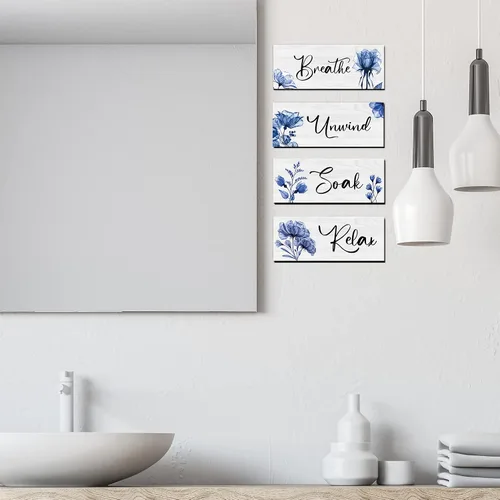 Miniatura 6 de 4 Piezas de Arte de Pared Rústico de Granja - Señal Colgante de Madera para Relajarse, Remojarse, Desconectar y Respirar para Decoración de Spa