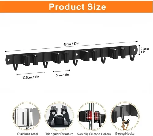Miniatura 5 de CUXIXA Paquete de 2 Soportes de Pared para Trapeador y Escoba, Soporte Colgante de Pared Antideslizante para Escoba, Organizador de Trapeador