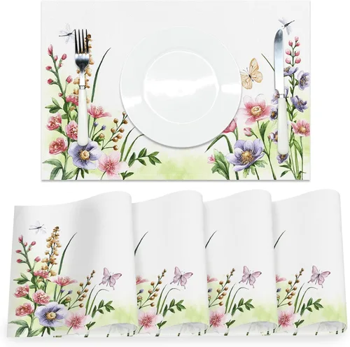 Miniatura 18 de AOFOTO Juego de 4 manteles individuales con estampado de flores silvestres coloridas, manteles individuales artísticos rectangulares modernos